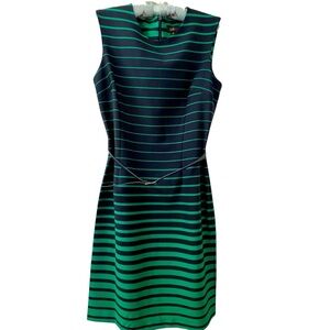 Navy and Green Belted Striped Dress